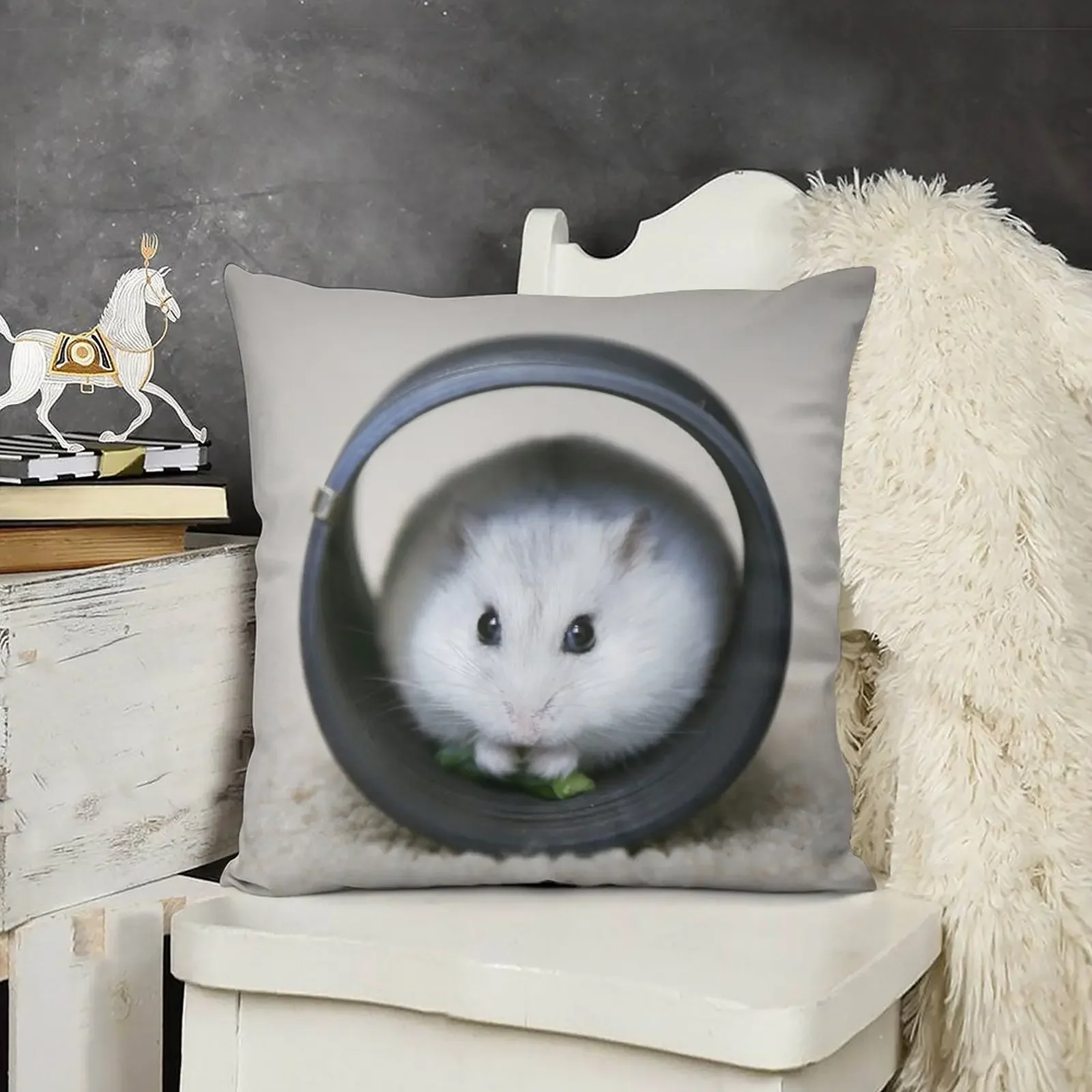 

Cute White Hamster In Wheel. Throw Pillow luxury sofa pillows Custom Cushion Photo Pillow Case Cushions For Sofa pillow