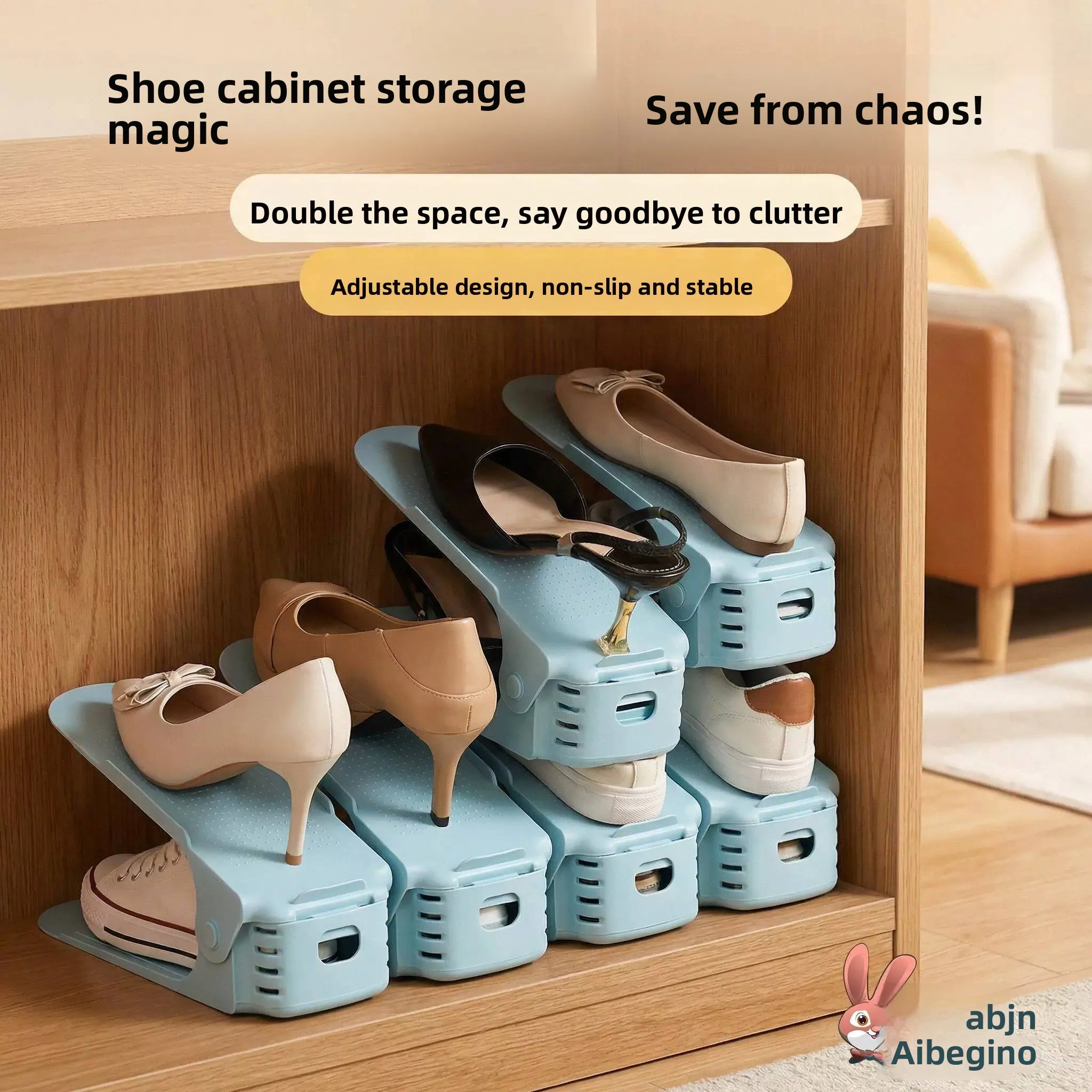 Double Layer Shoe Storage Organizer Rack Home Use Stackable Shoe Box Space Saving Shoe Holder Divided Storage Solution