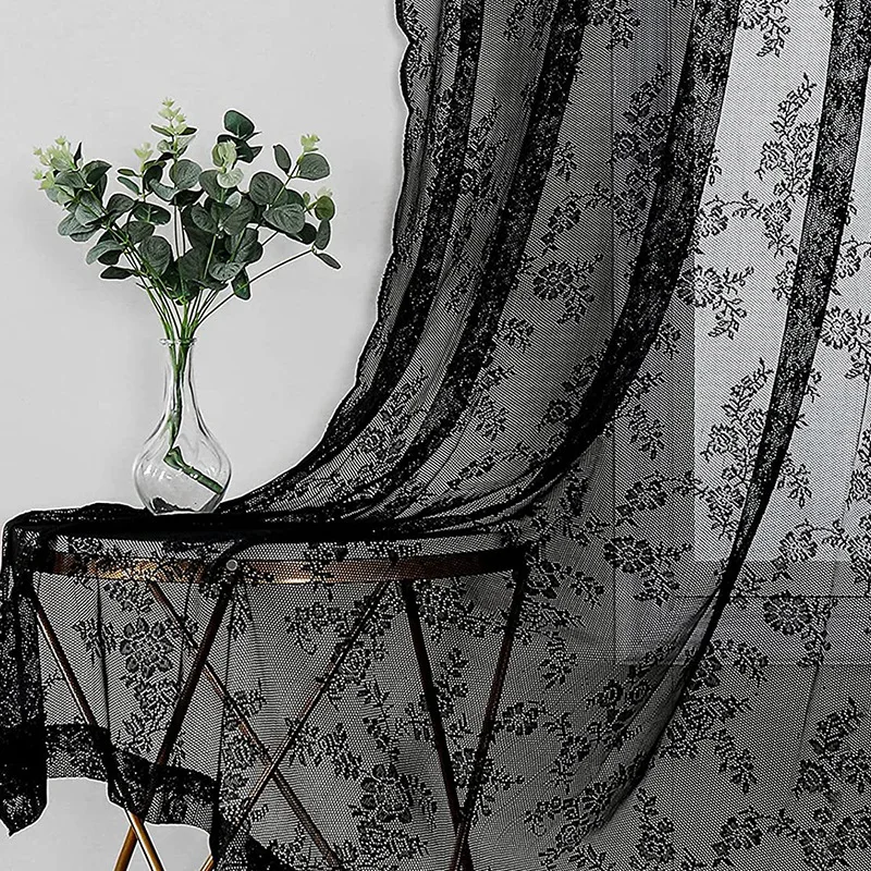 Luxury American retro warp knitted lace black bedroom balcony live room decorative partition curtain window screen