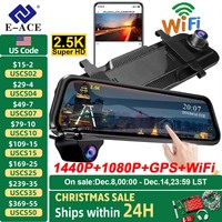 E-ACE 2.5K Mirror Camera For Car Touch Screen Video Recorder Rearview Mirror Dashcam 1440P GPS Wifi 24H Parking DVR Black Box