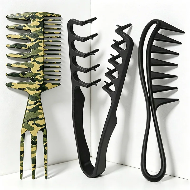 3-teiliges Camo Pompadour Kamm-Set, Hitzebeständiger Friseur-Stylingkamm für Männer, Professioneller Salon 3-Zahn-Haarkamm für DIY-Frisuren – Detail 1
