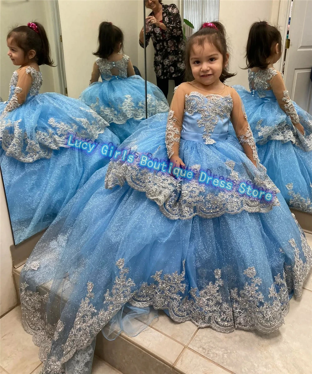 Gorgeous Lavender Flower Girl Dress for Wedding Beading Ball Gown Party Little Girls Pageant Princess Kids Birthday Gowns