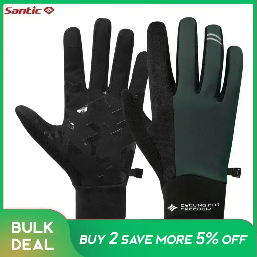 Santic Winter Cycling Gloves Men's Outdoor Riding Silicone Padded Protective Gear Touch Screen Windproof Non-slip Bicycle Gloves