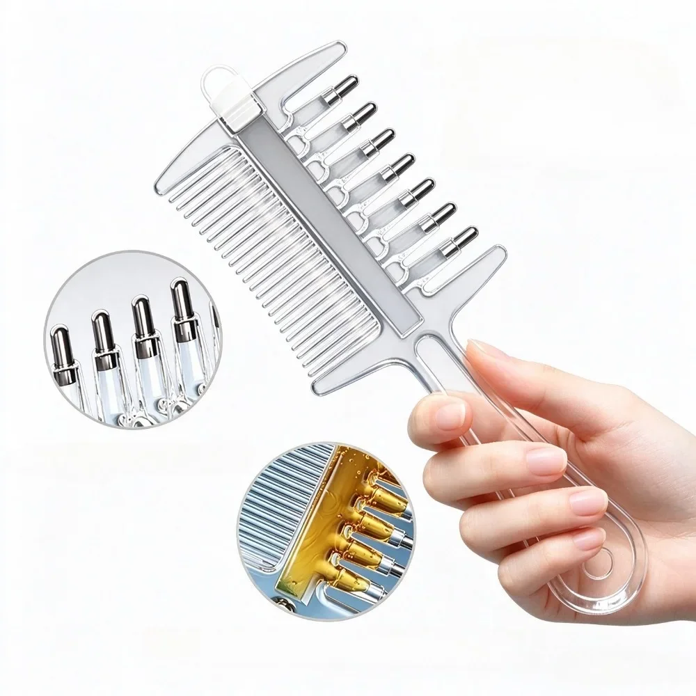 Hair Oil Applicator Comb Wide Design Transparent Oil Dispensing Comb for Root Application Scalp Oiling Tool with Metal Tips