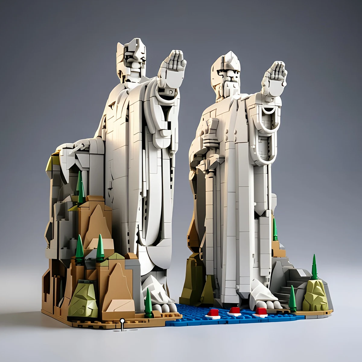 Décoration de maison de style médiéval, MOC DIY, Statue géante du roi des Seigneurs d'Argonath, modèle créatif, blocs de construction, briques, jouet, collection de cadeaux