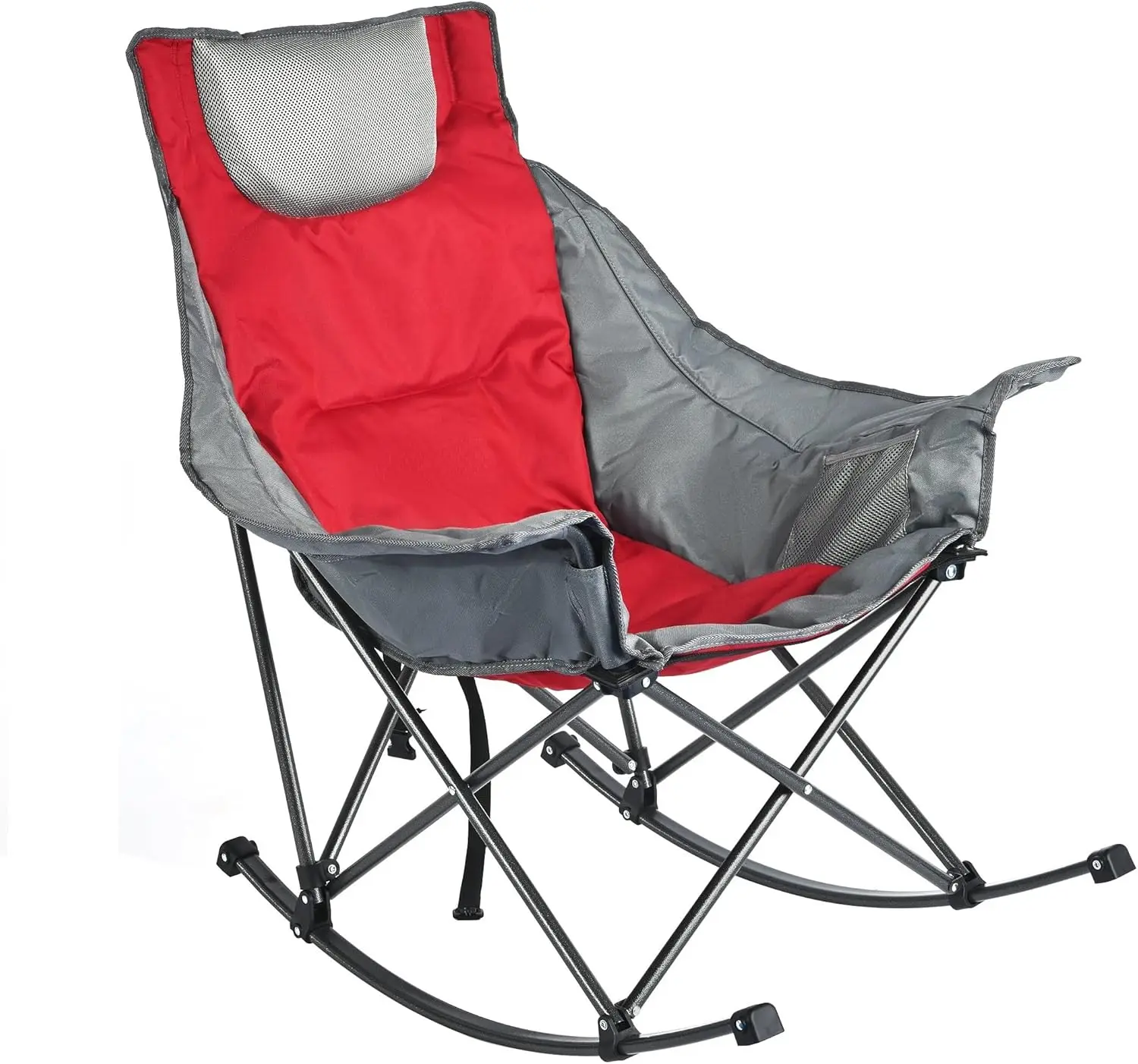 

Rocking Camping Chair, Luxury Padded Recliner, Oversized Folding Lawn Chair with Pocket, Heavy Duty for Outdoor/Picnic