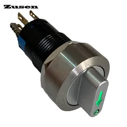 Zusen 16mm Metal Selector 2/3Positions 1NO1NC 2NO2NC Lock Illuminated Arrow Symbol Knob Switch IP65(ZS16-22X/31/S)