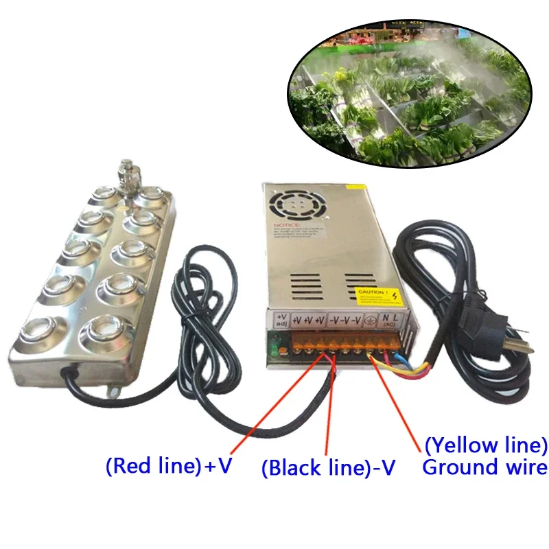 250W Ultrasonic mist maker fogger 10 head humidifier +transformer 4.5kg/h Ultrasonic nebulizer for fresh vegetables