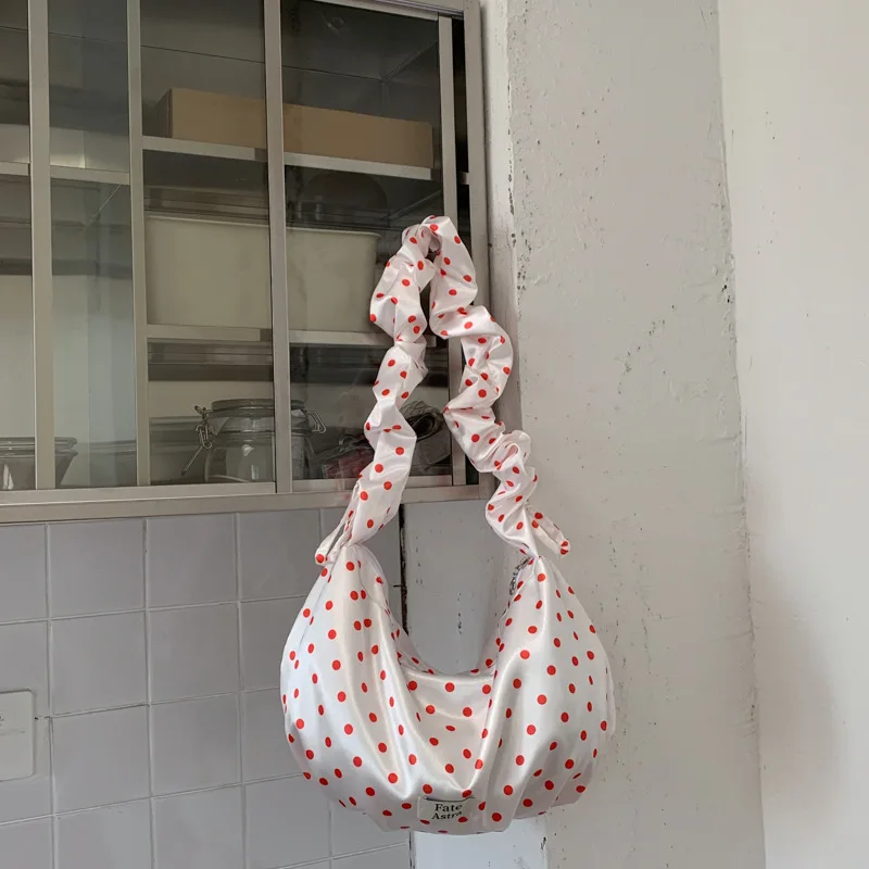 

Women Casual Cloud Shoulder Crossbody Bag High Quality SatinTote Commuting Bag Fashion Dot Print Underarm Hobos Bag