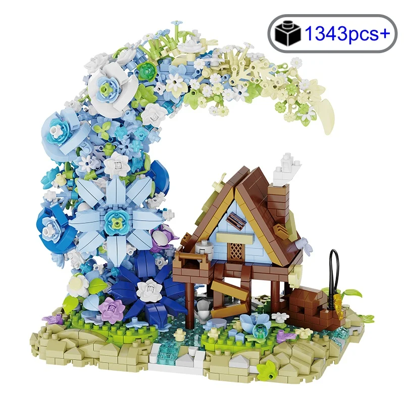 2025 اللبنات الجسيمات الصغيرة زهرة القمر وشجرة منزل اللبنات DIY بها بنفسك منضدية الديكور هدايا عيد الميلاد عيد الميلاد #1