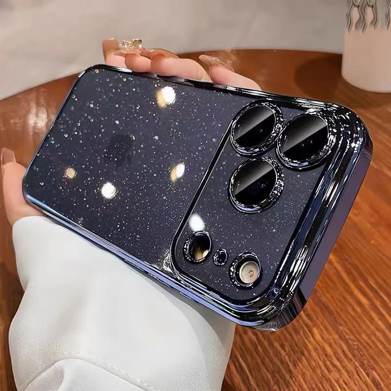 حافظة شفافة لامعة أنيقة فاخرة لهاتف آيفون 16 14 13 11 12 15 17 Pro Max حافظة مضادة للصدمات واقي عدسة الكاميرا Coque #1