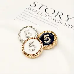 6pcs Lnlaid Rhinestones Gold Five Number  Luxury Design Metal Round Sewing Button For Clothing Accessory Handmade DIY Decoration