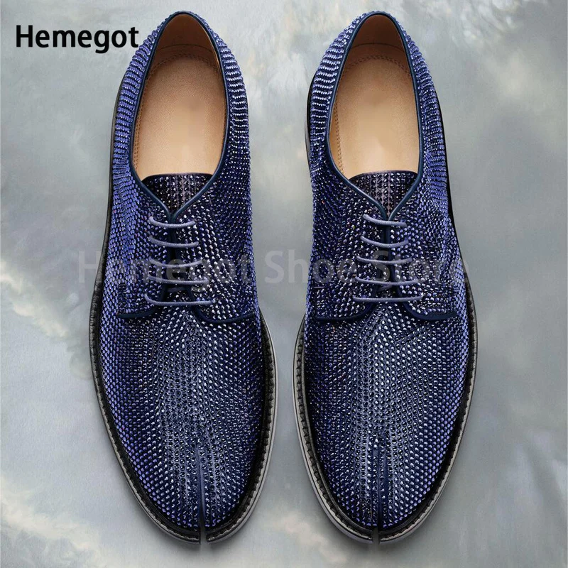 

Luxury Rhinestone Split Toe Loafers for Men Genuine Leather Lace-Up British Style Shoe Brand Design Wedding Business Dress Shoes