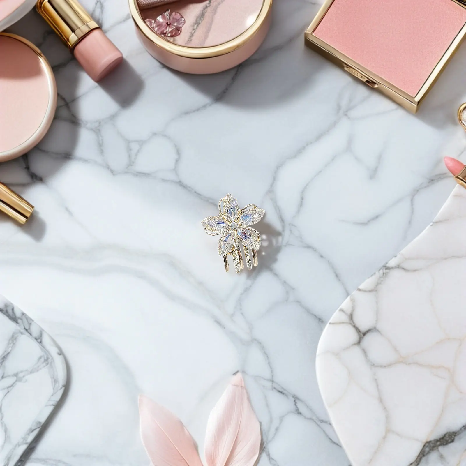 

6Pcs Mini Flower Hair Claw Clips Sparkly Rhinestone Floral Metal Barrettes Bridal Hair Accessories Wedding Party Casual Use