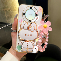 X9 A B Flower Strap Rabbit Makeup Mirror Phone Holder Case On For Huawei Honor X9A X9B Magic 5 Lite HonorX9a Girl Woman Cover
