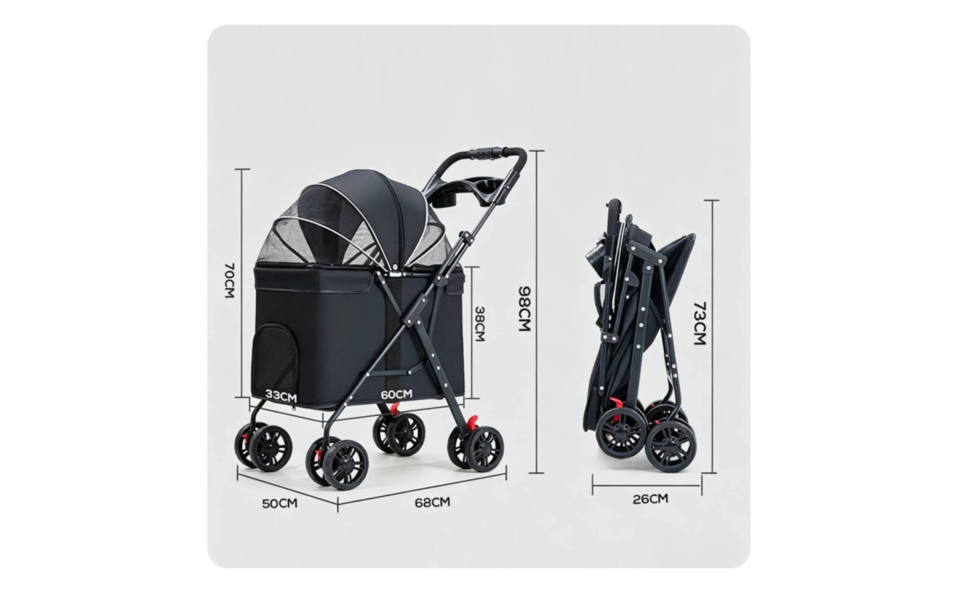Foldable Pet Stroller Carrier Wheeled Mesh Pet Stroller