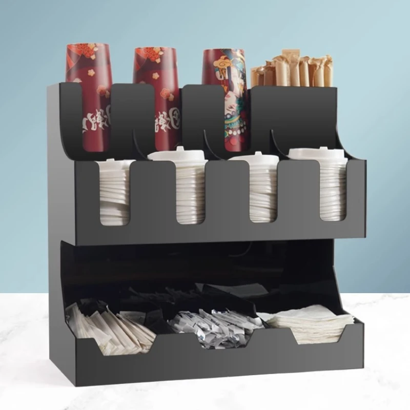 

Coffee milk tea shop bar straw paper cup storage rack acrylic disposable products cup holder storage box commercial