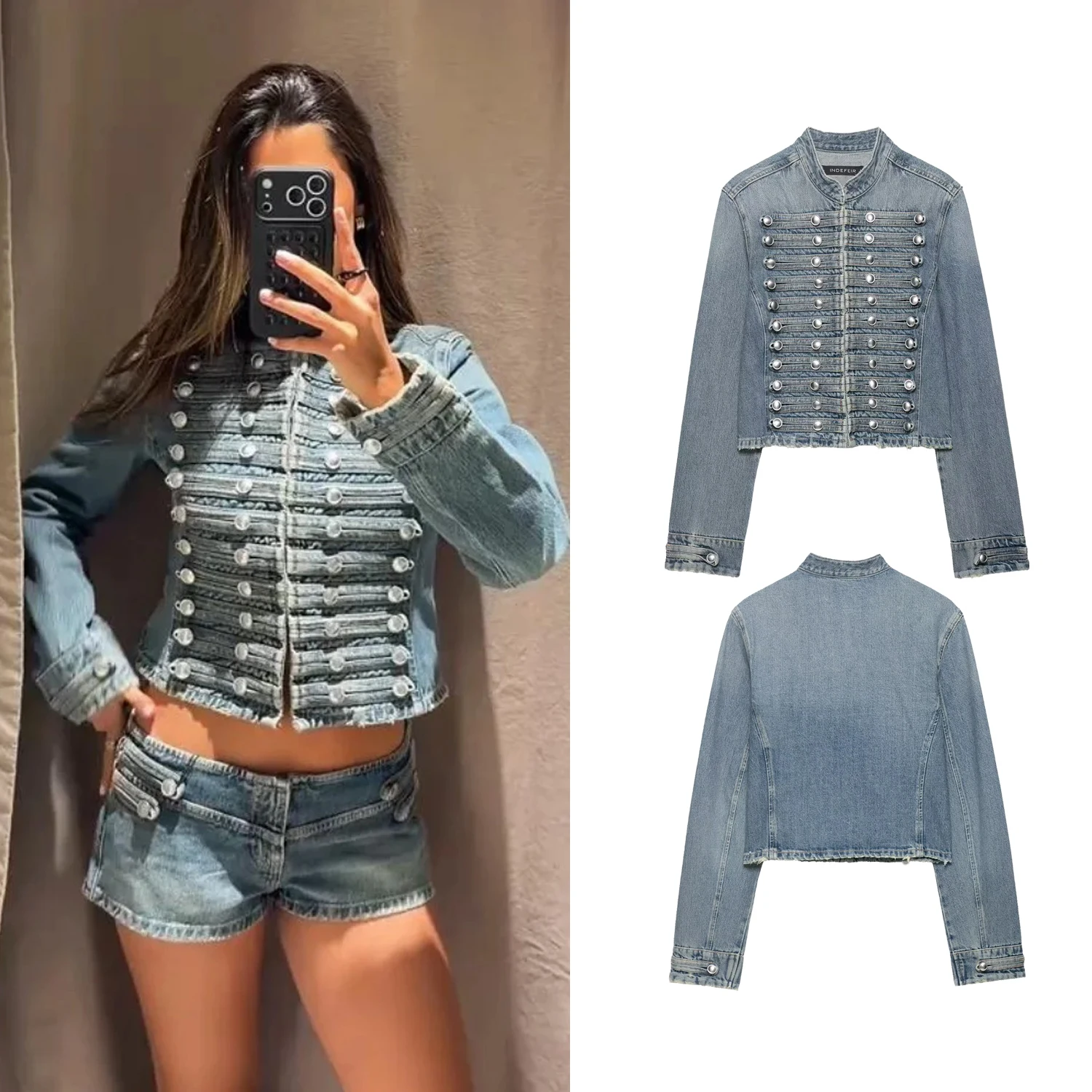 

Vintage Women Washed Denim Jackets Coat Spring Autumn Female Double Breasted Long Sleeve Crop Coats Lady Streetwear Jacket