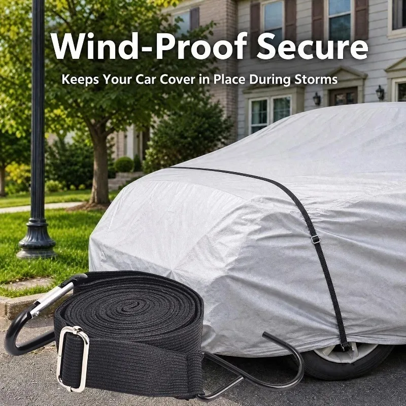 4m Adjustable Car Cover Fixing Strap Elastic Ties for Against Strong Wind Damage Tool Securely Fastening Protective Cover 1/2PCS