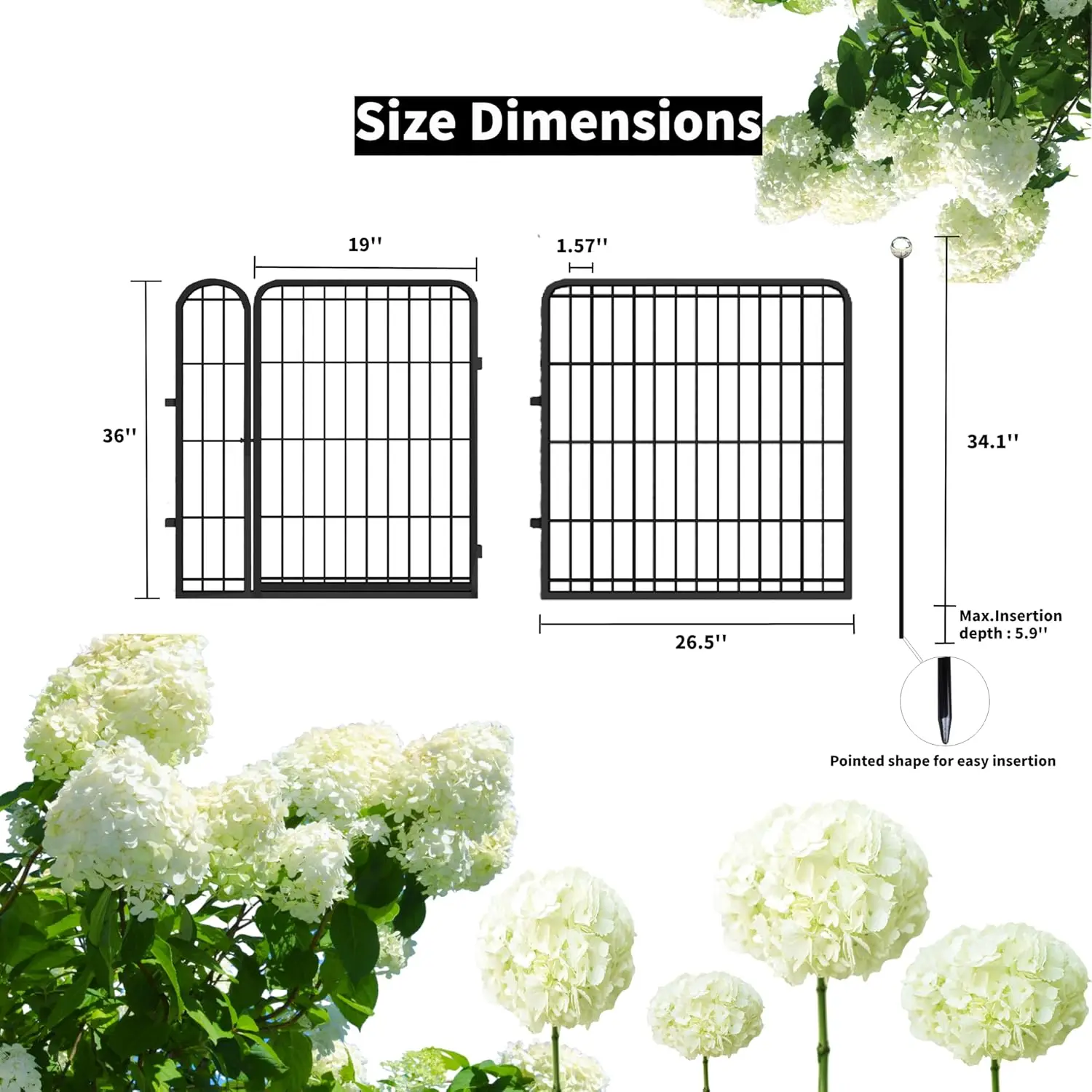 Decorative Garden Metal Fence with Gate 36'' High,No Dig Dog Fence Outdoor for Yard,17.8ft Long Fence Panels Animal Barrier,