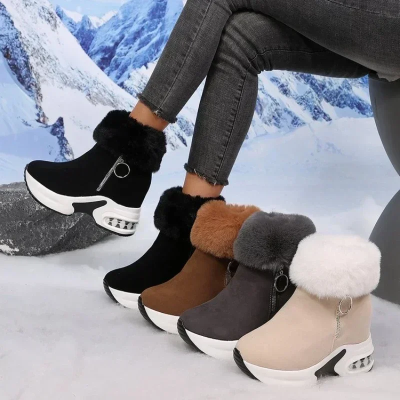 Women Boots Winter Thick-soled Shoes Women Leopard Print Frosted Zipper Cotton Boots Casual Comfort Warm Elevating Snow Boots