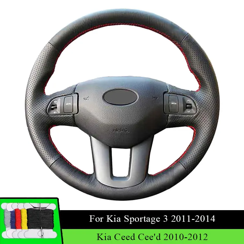 

Car Steering Wheel Cover For Kia Sportage 3 2011-2014 Kia Ceed Cee'd 2010-2012 Fiber leather Steering Wrap Wear Resistance Black