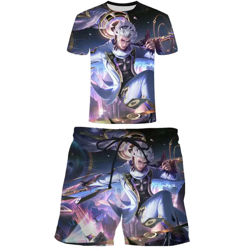 

Летняя коллекция 2024: Кожаный комплект с 3D-печатью в стиле Кингс Хань Синь, модный унисекс-футболка и шорты