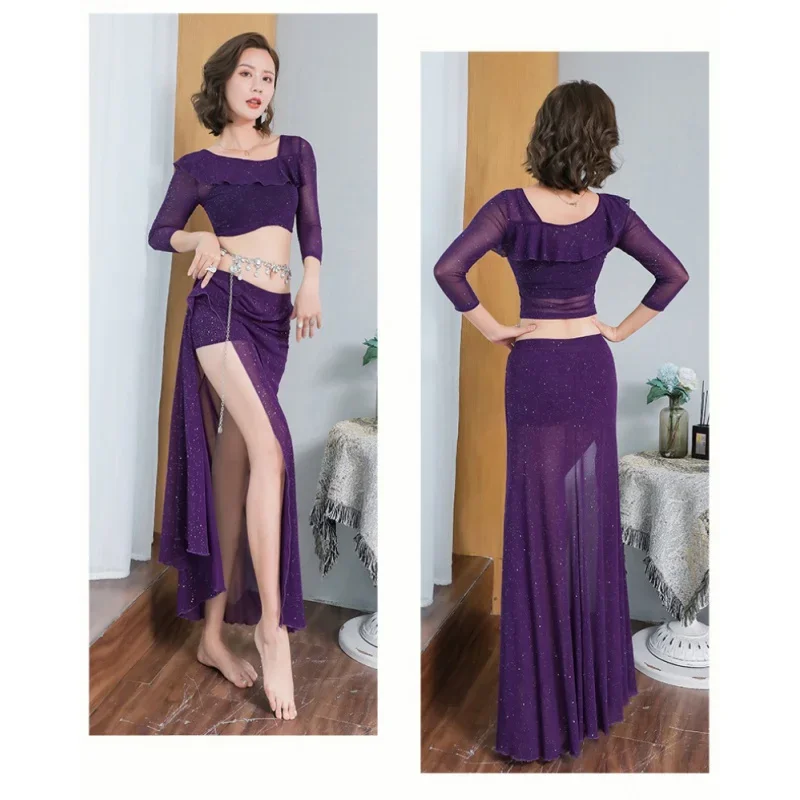 Conjunto de traje de danza del vientre para mujer, falda elegante, diosa, traje de entrenamiento de danza Oriental, ropa de rendimiento de danza del vientre