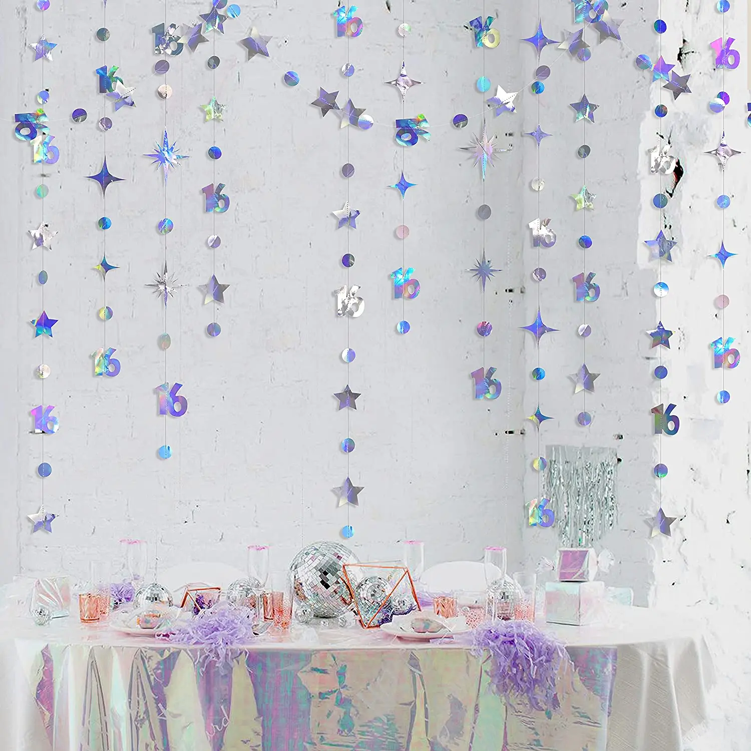Schillernden Anzahl 16 Papier Sterne Dot Girlande Hängen Bunting für Süße Rose Gold 16th Glücklich 16st Geburtstag Jahrestag Party Decor – Detail 6