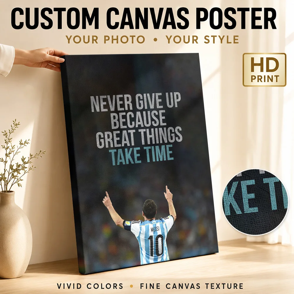 Lionel Messi Inspirational Quote Canvas Print Poster Custom Photo Motivational Typography Wall Art for Gym Decor Ready to Hang