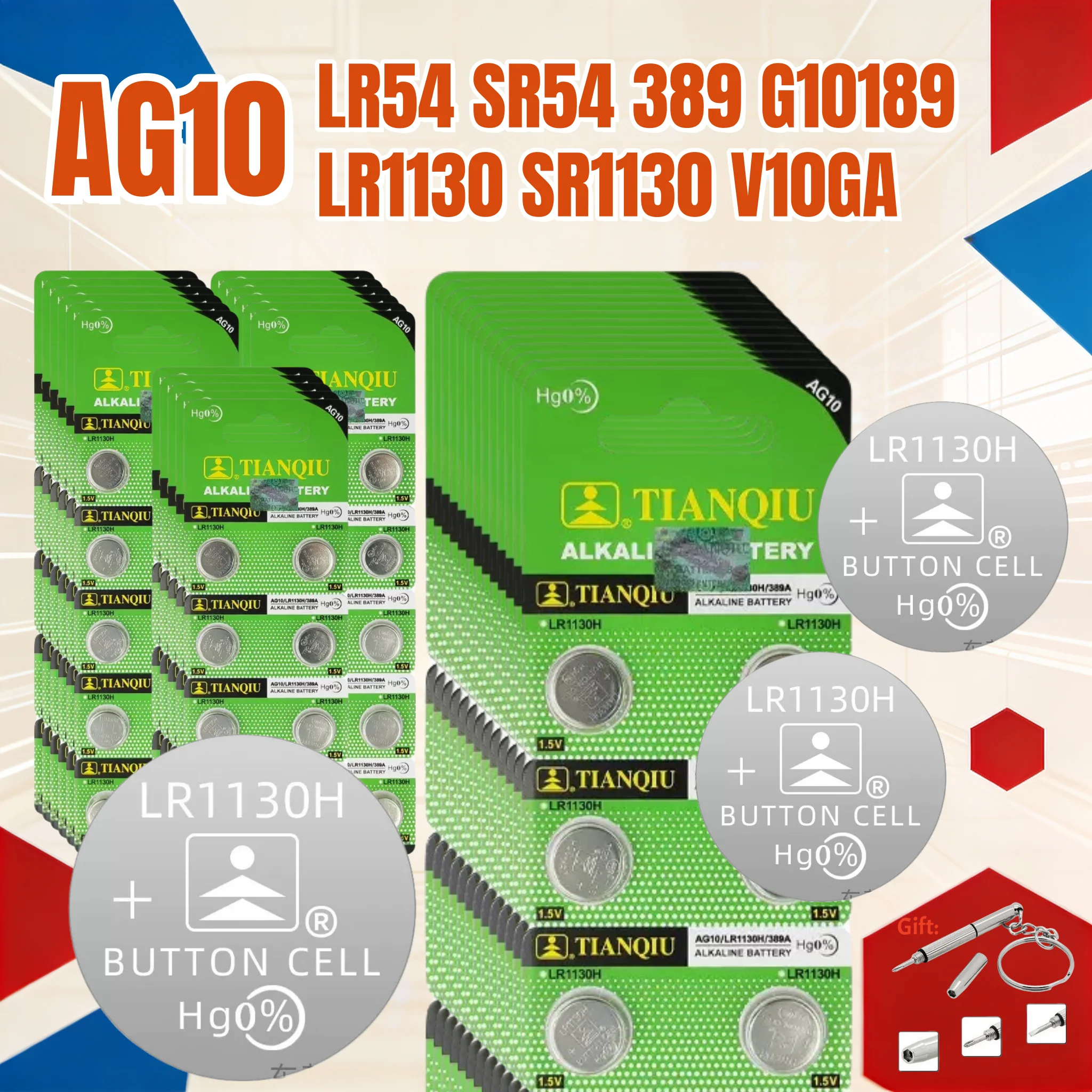 AG10 1.55V Button Cell Batteries LR54 SR54 389 G10 189 LR1130 SR1130 V10GA Alkaline Cell Coin Batteries for Watch Toys Remote