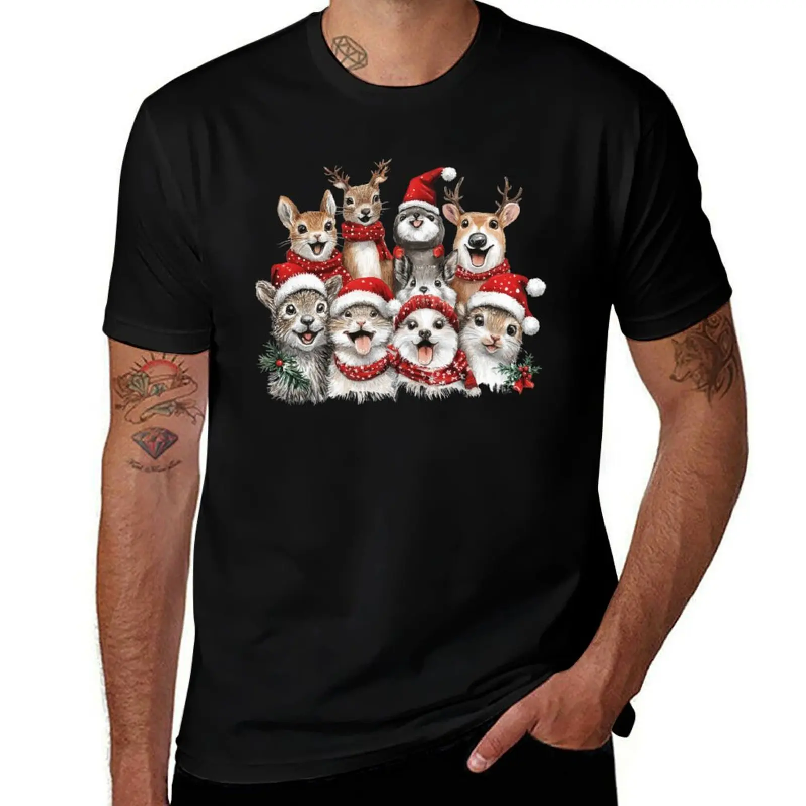 

Праздничная футболка с лесным хором животных, мужская хлопковая футболка, мужская футболка из 100% хлопка, роскошная брендовая футболка