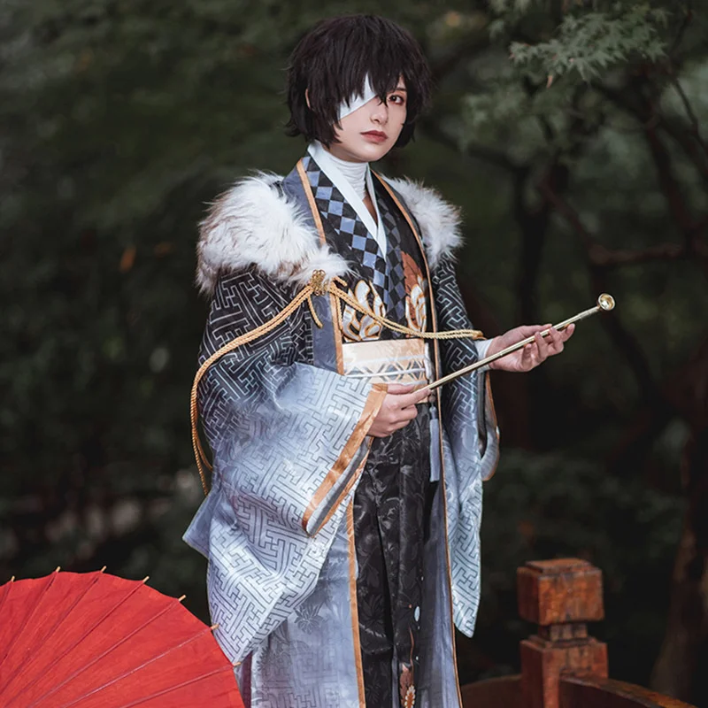 Bungo Stray Dogs Dazaii Cosplay Costume Dazaii Suit Hand Tour Dazaii Japanese Kimono Cosplay Costume Men Suit Clogs Wig