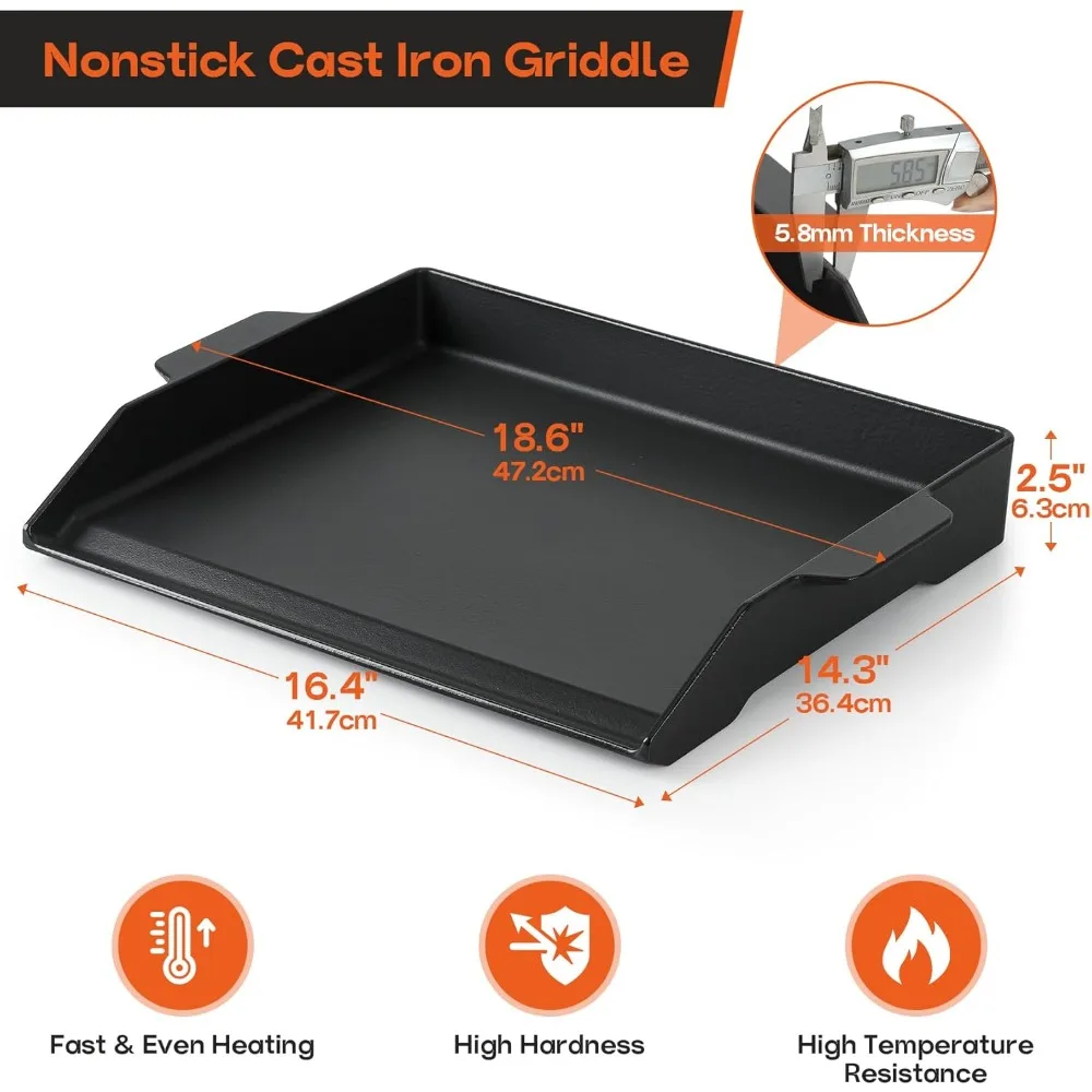 

Universal Cast Iron Cooking Griddle, Nonstick Coating Griddle Flat Top Grill Plate with Extra High Sidewalls for Charcoal