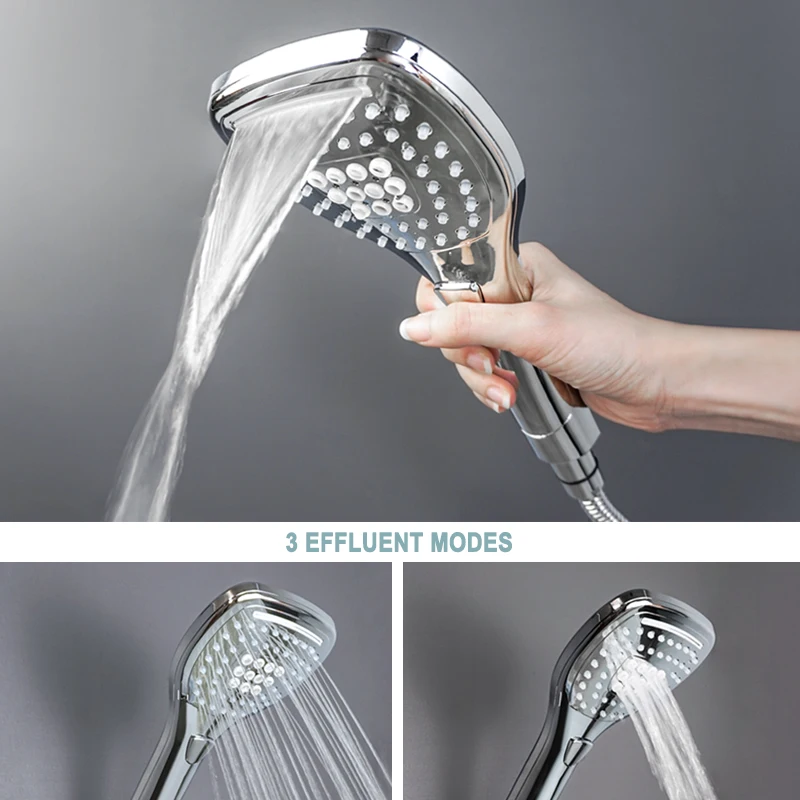 White and Chrome Waterfall 3 Function Hand Held Shower Head High Pressure Rain Shower Set Bathroom Water Saving Handheld Shower