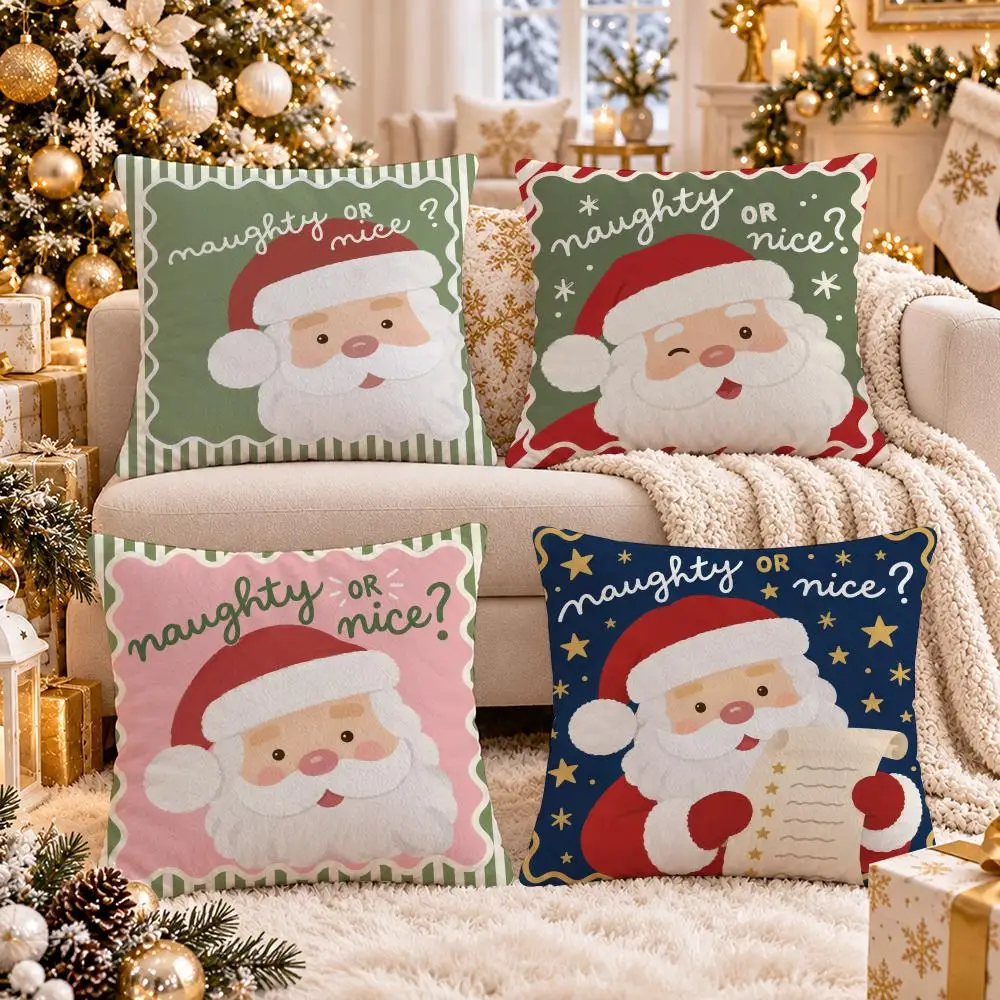Santa Portrait Cushion Cover 1/4Pcs Soft Plush Cushion Case Throw Pillowcase Cozy Home Sofa Bed Living Room Decor