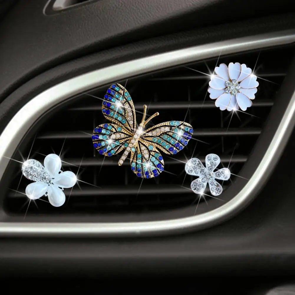 Car Perfume Holder Sparkling Rhinestone Butterfly Air Vent Accessory Car Perfume Holder for A Relaxing Car Interior