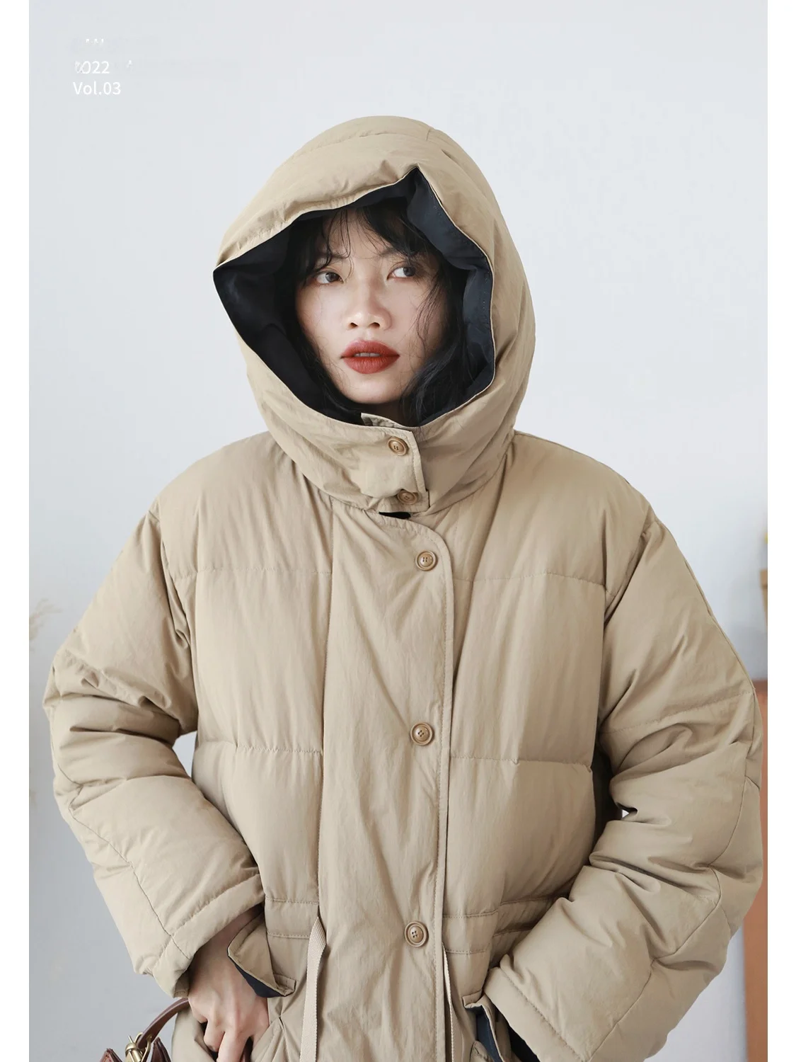 

Color-Blo Du down Jaet Women Loose Thiened Hooded Coat White Du Feather 2024 Winter New Faion Artistic Sle
