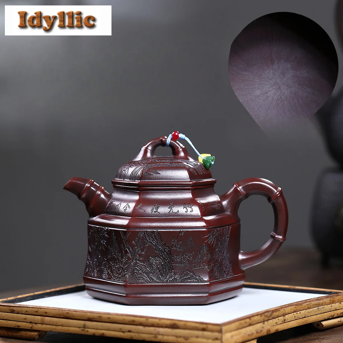 

500ml Yixing Purple Clay Teapots Handmade Bamboo Tripod Pot Raw Ore Antique Brass Mud Tea Infuser Kettle Infuser Zisha Tea Set