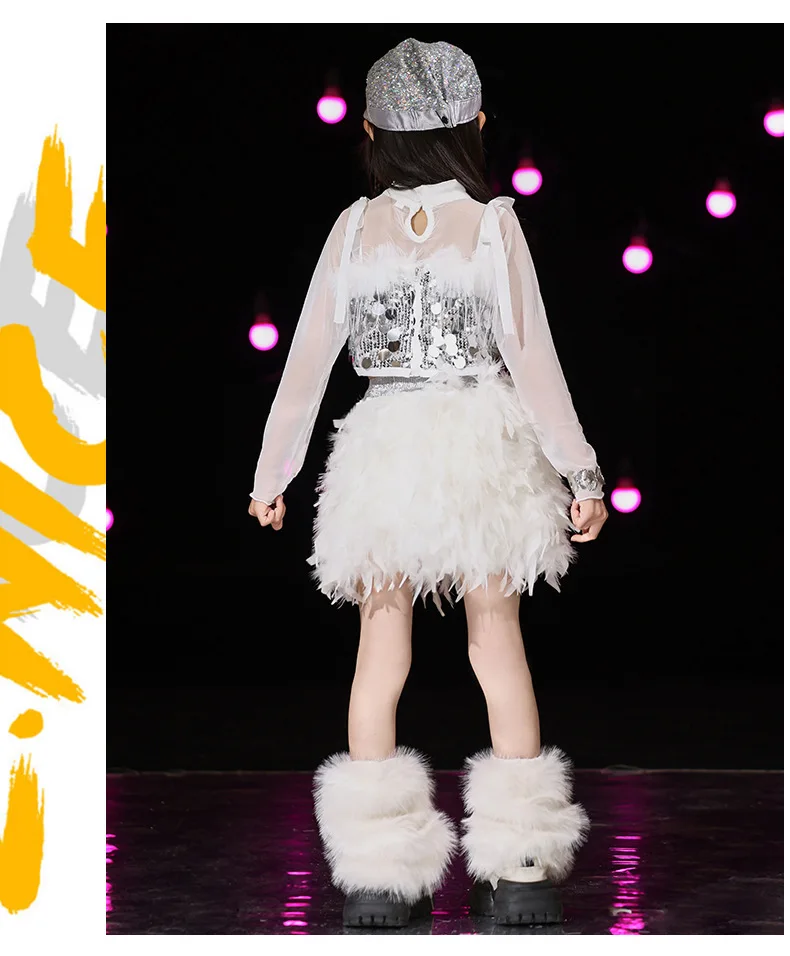 Hip Hop Sequins Jazz Dance Costume Street Dance Children Short Sleeve Crop Tops Short Skirt Outfits Kids Performance Dance Wear