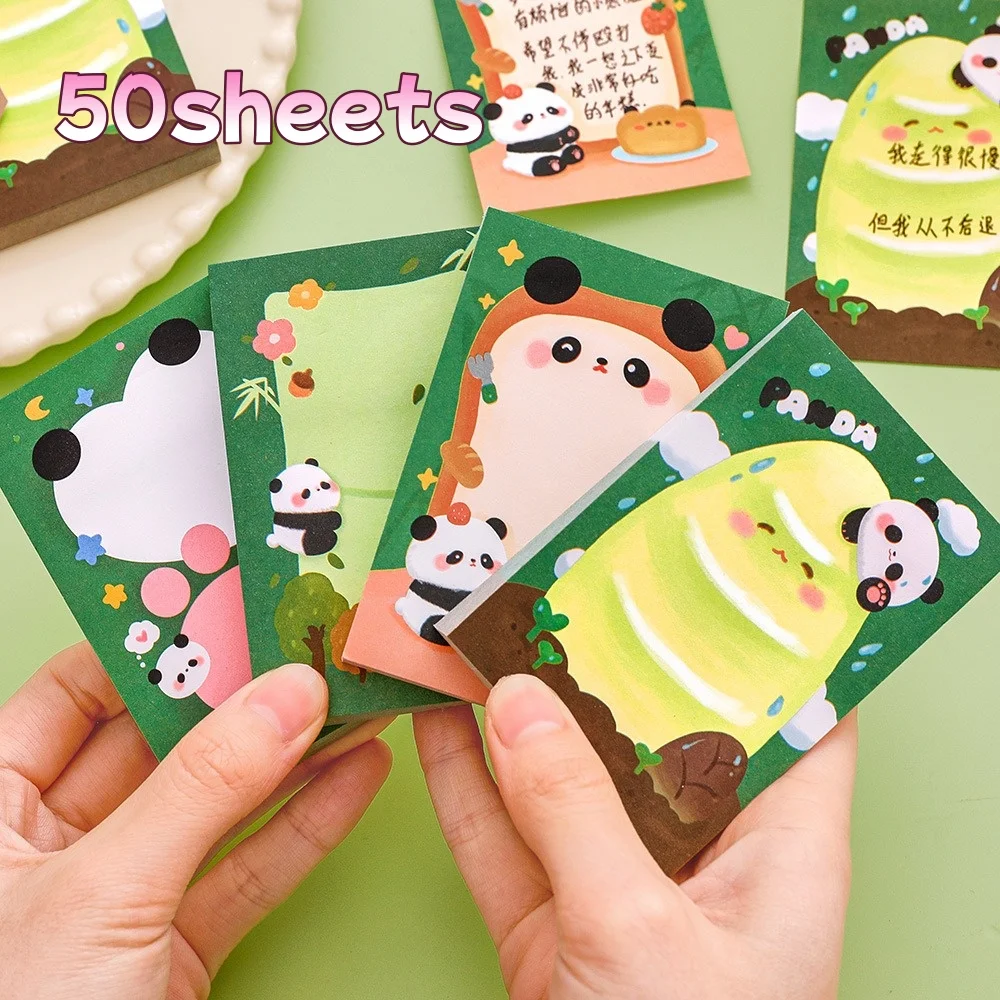 50/200 ورقة ملاحظات ذاتية اللصق لطلاب المدارس أدوات مكتبية مستلزمات التعلم لوحات مذكرة ورق الباندا اللطيف #1