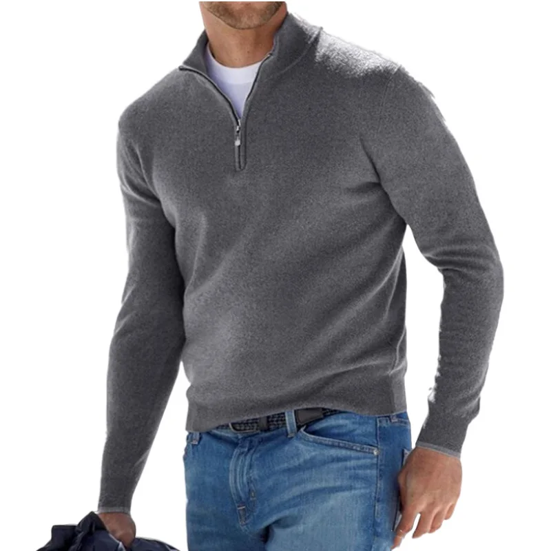 New Men Half Zip Sweater 2023 Autumn Casual Wool Pullover Mens Warm Sweaters Man Slim Stand Collar Knitted Pullovers Male Coats