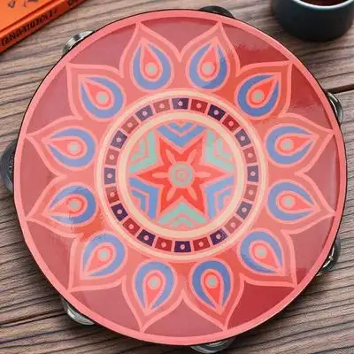 

Прочный ручной тамбурин для взрослых и детей: удобная рукоятка, уникальный узорчатый дизайн, ритмический инструмент для танцев и свадеб