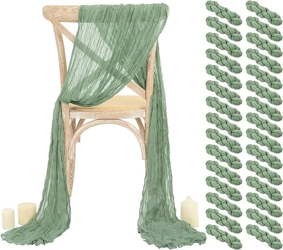 

30PCS Sage Green Cheesecloth Chair Sashes Rustic Chair Decor Bows Designed Chair Cover Wedding Banquet Party Home Kitchen Decor