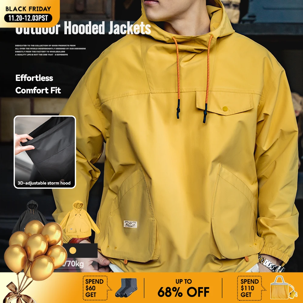 

Maden Casual Outdoor Multi-pocket Hooded Men's Jackets Spring Fall Loose Windbreak Parka Ginger Climbing Outerwear Track Jacket