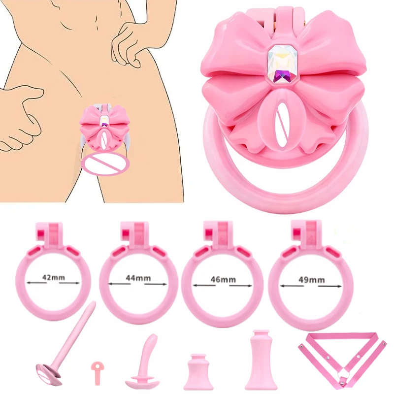 الرجال الوردي القوس شقة العفة قفص إيجابي/السلبي قفص الديك سيسي الإحليل العفة مثلي الجنس SM مثير لعب للرجال حزام العفة الرجال