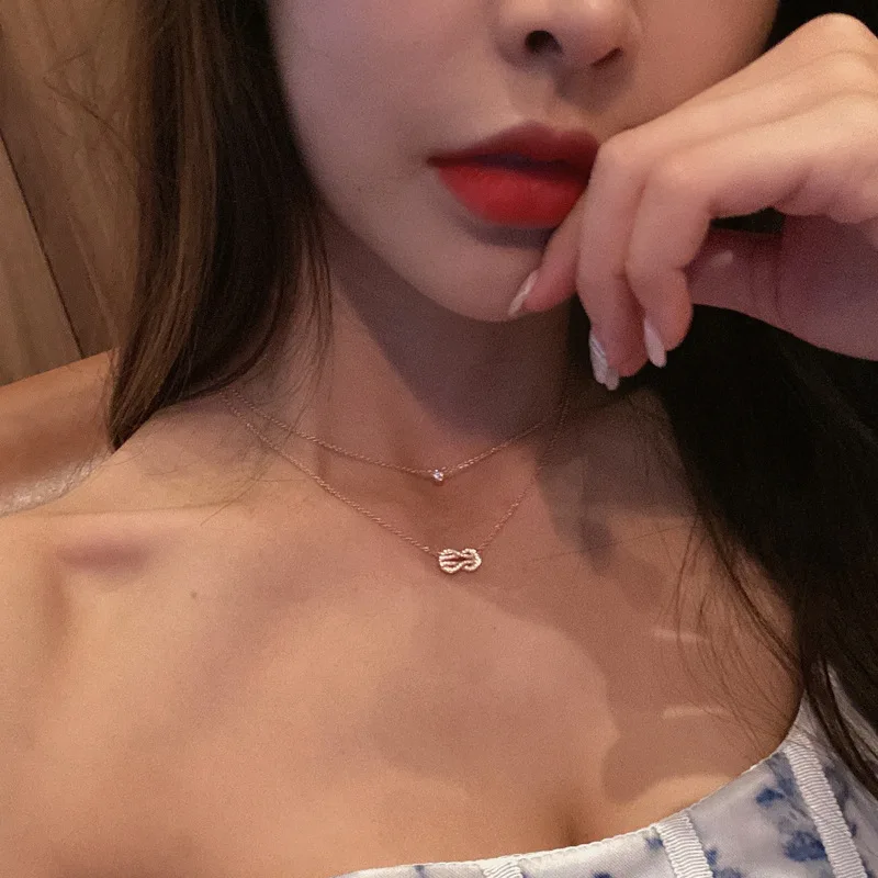 S925 Sterling Silver Double Layer Women's Choker Chain with 18K Gold Plated Horseshoe Clasp for Trendy Daily and Occasion Wear