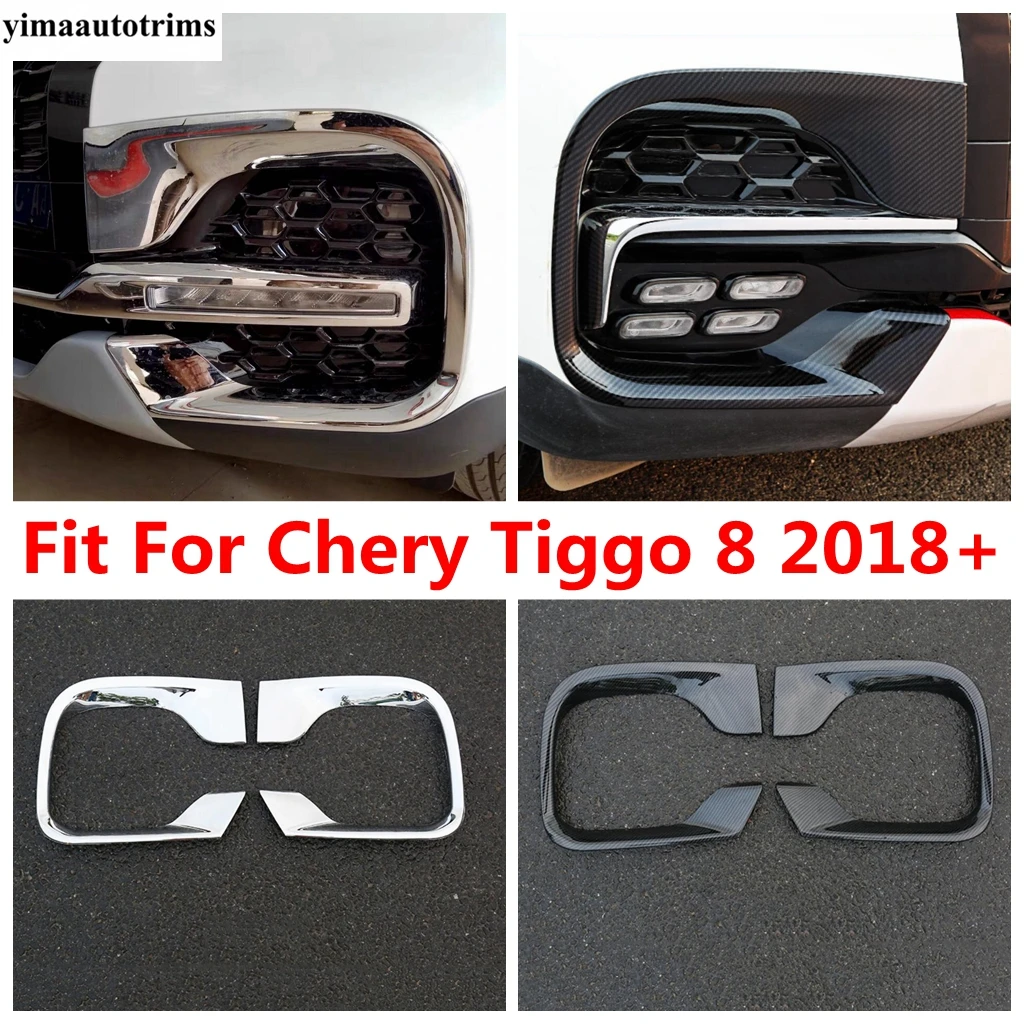 

Car Front Fog Light Lamp Frame Decoration Cover Kit Trim ABS Chrome Accessories Exterior Fit For Chery Tiggo 8 2018 2019 2020