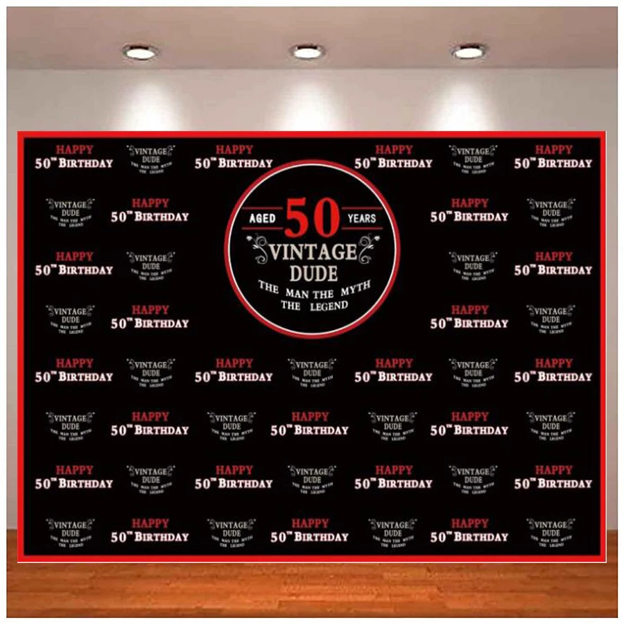 Photography Backdrop Black Vintage The Man The Myth The Legend Background Stylish Men Happy 50th Birthday Party Banner Gentlemen