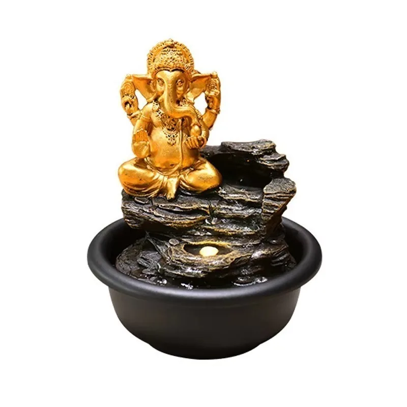 Desktop Elephant Figurine Water Feature Ornament Modern Home Living Room Table Decor Simulated Cave
